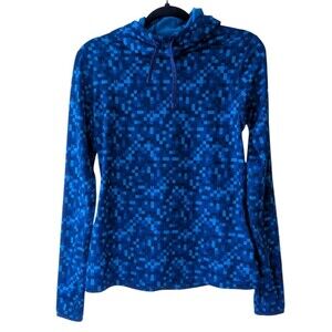 Nike Women's Pro Dri Fit Long Sleeve Hoodie Blue Geo Camo Medium